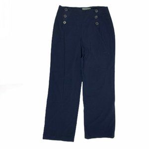 Josephine Chaus 10 Pants Navy Button Flat Front Dress Rayon Stretch Nautical Hig